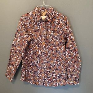 Duluth Trading Co. Freewill Floral Patterned Twill Button Up Top Shirt w/collar